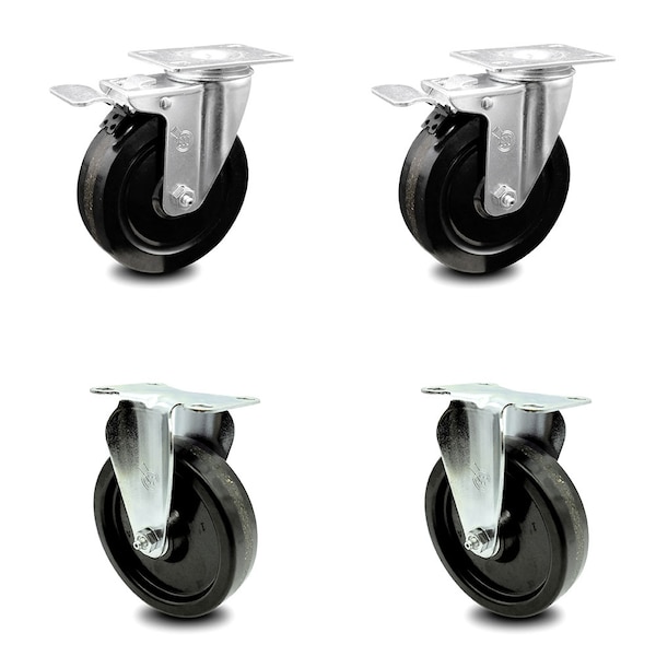5 Inch Phenolic Swivel Top Plate Caster Lock Brakes 2 Rigid, 2PK